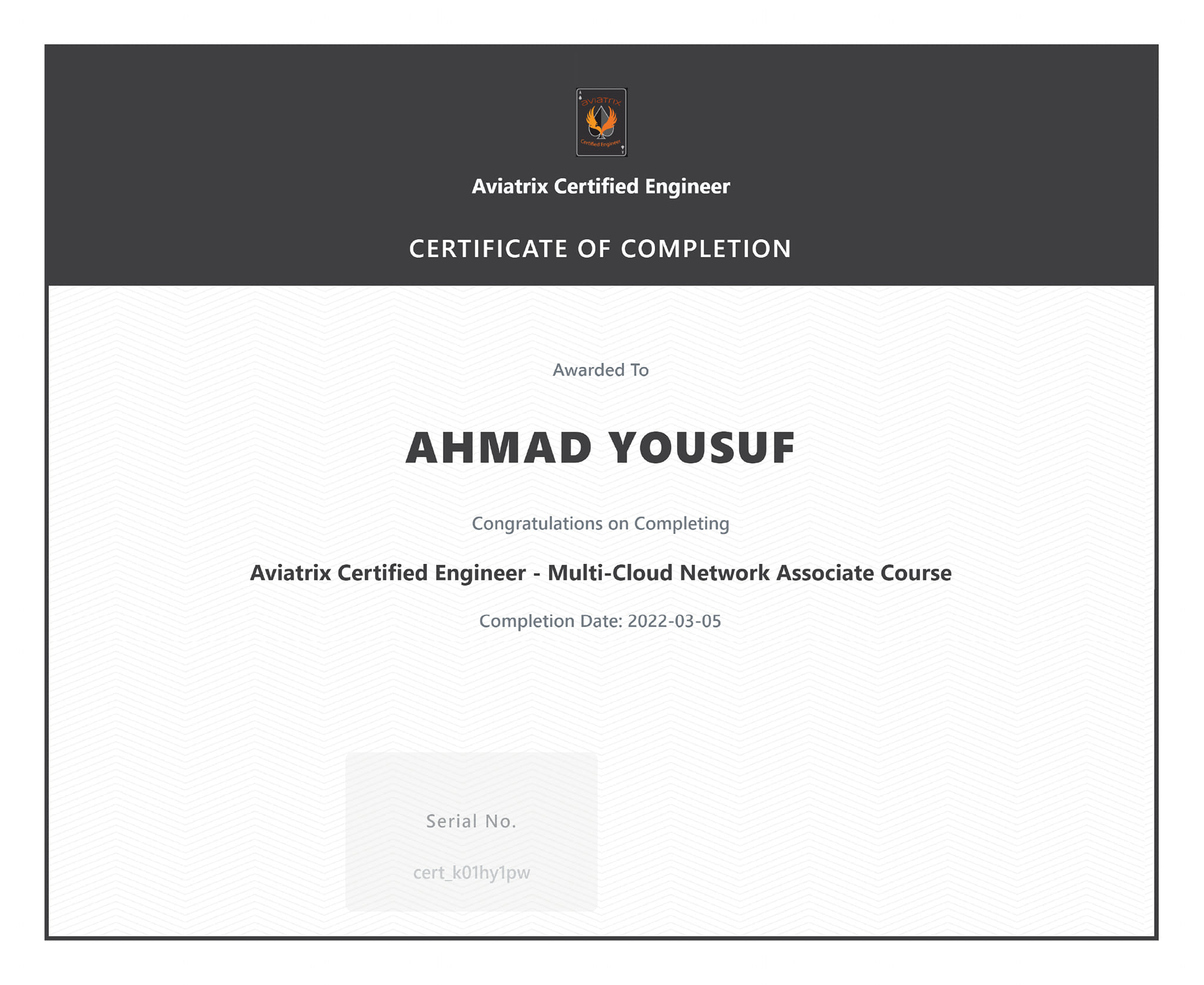 Avirtix Engineer certificate