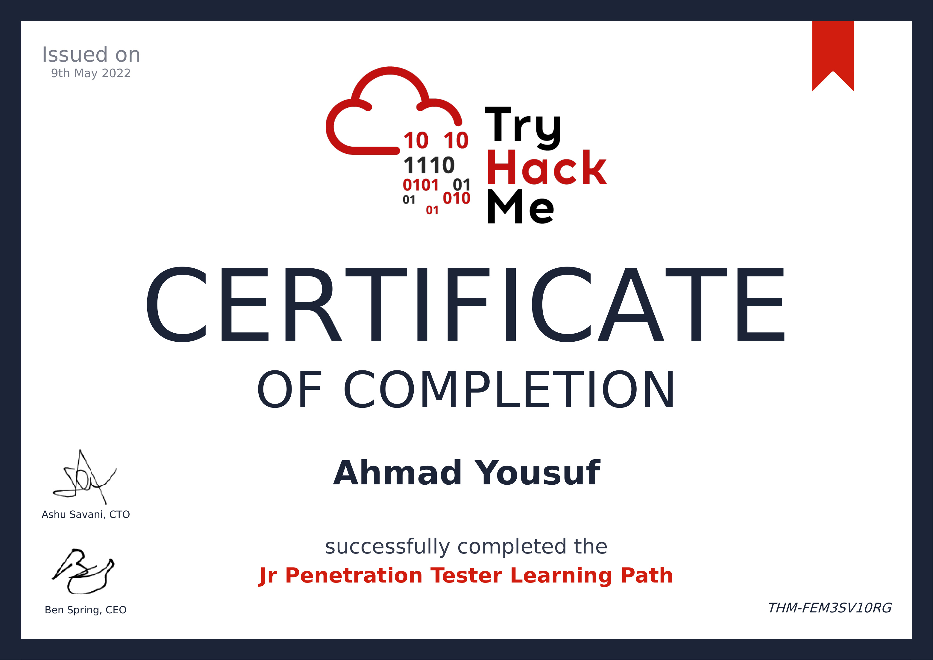 Jr Penetration Tester certificate