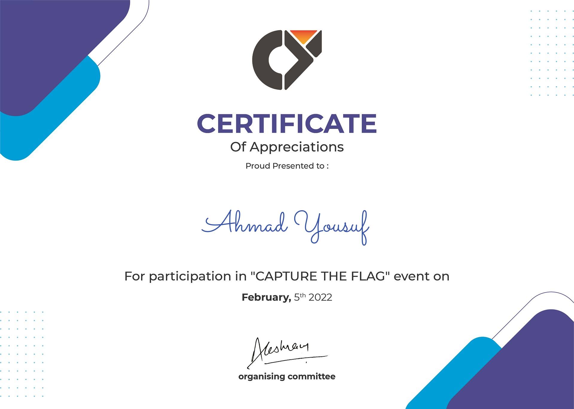CyberYami CTF 2022 certificate
