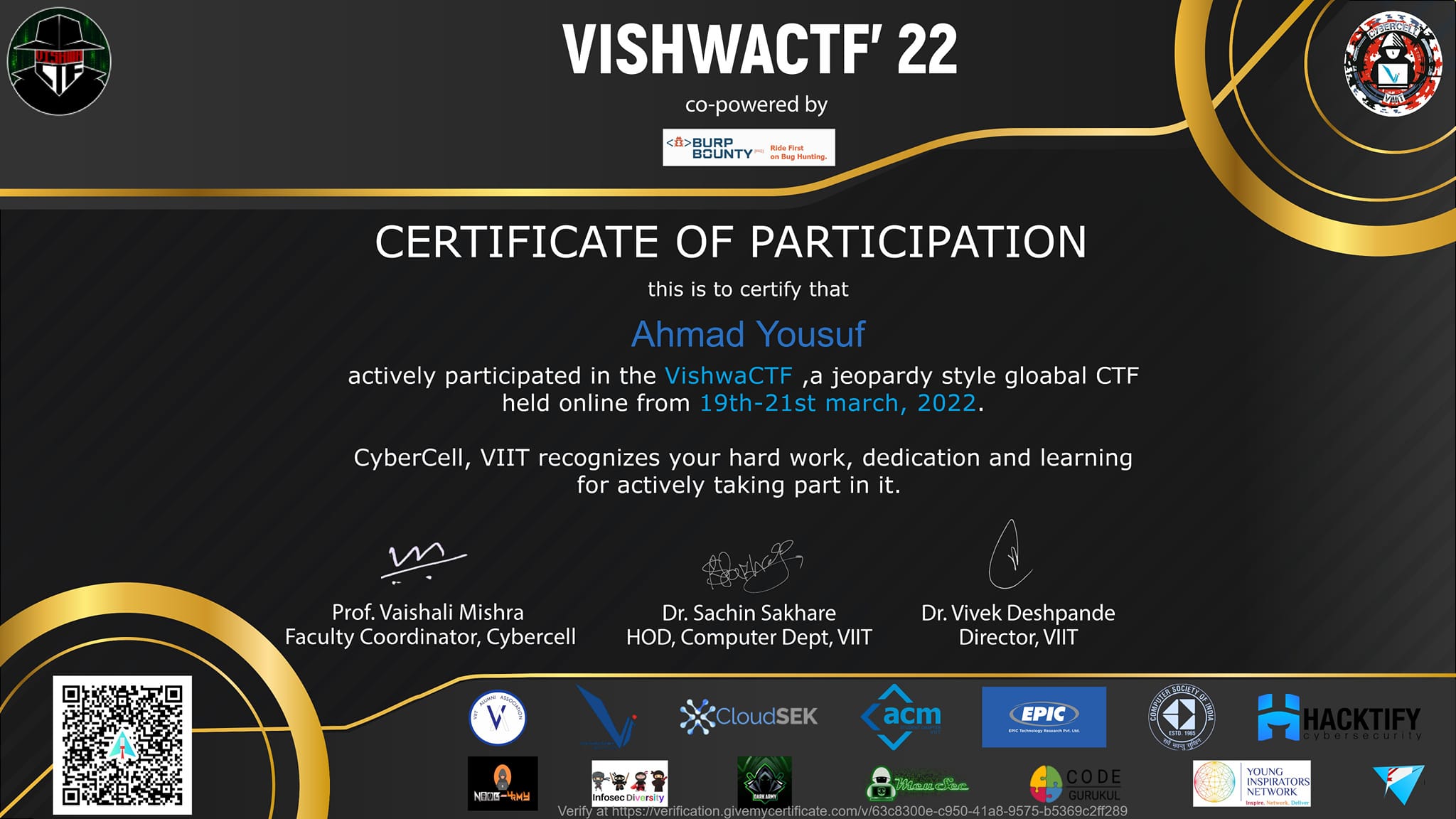 VishwaCTF 2022 certificate