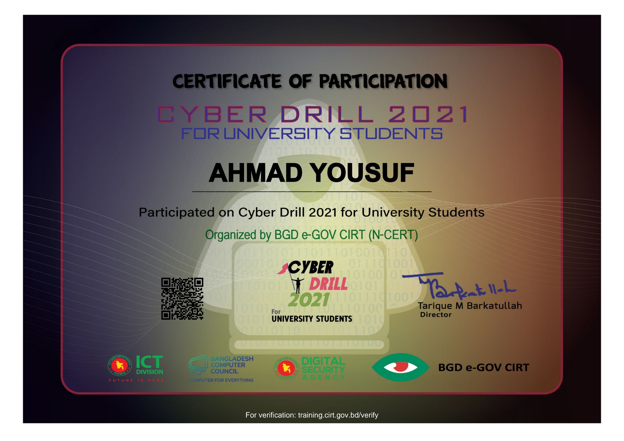 eGov University CTF 2021 certificate
