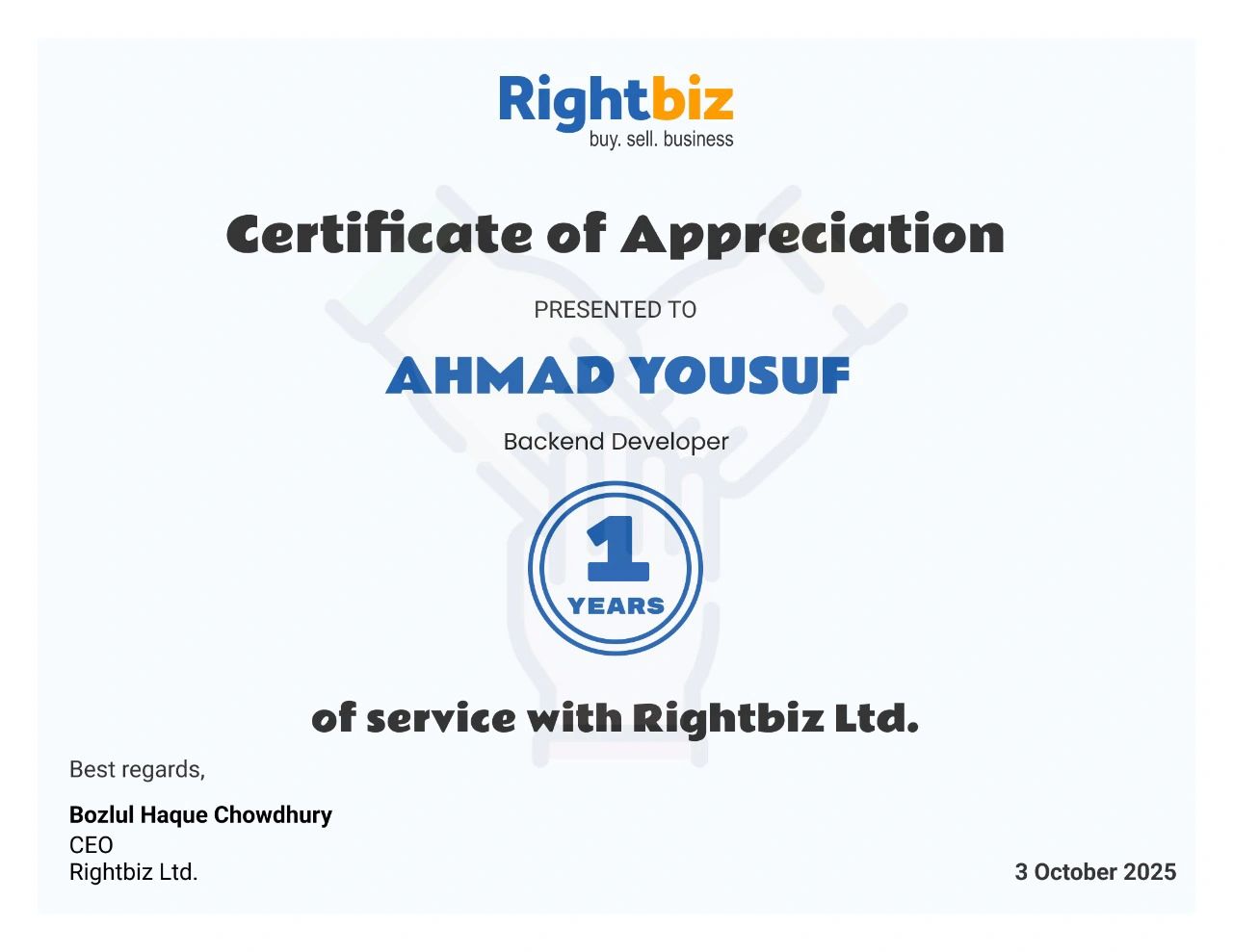 Backend Developer certificate