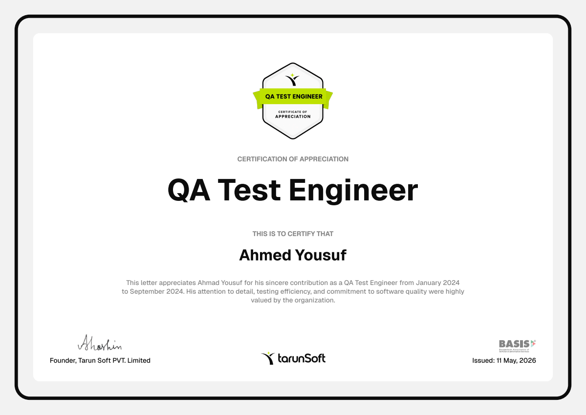 QA Test Engineer certificate
